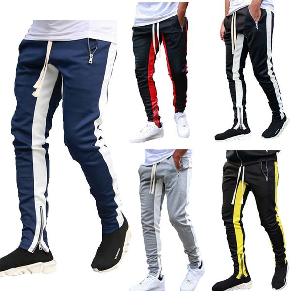 

mens track pants new fashion hip hop fitness streetwear trousers men striped jogger skinny joggers sweatpants pantalon homme207e, Black