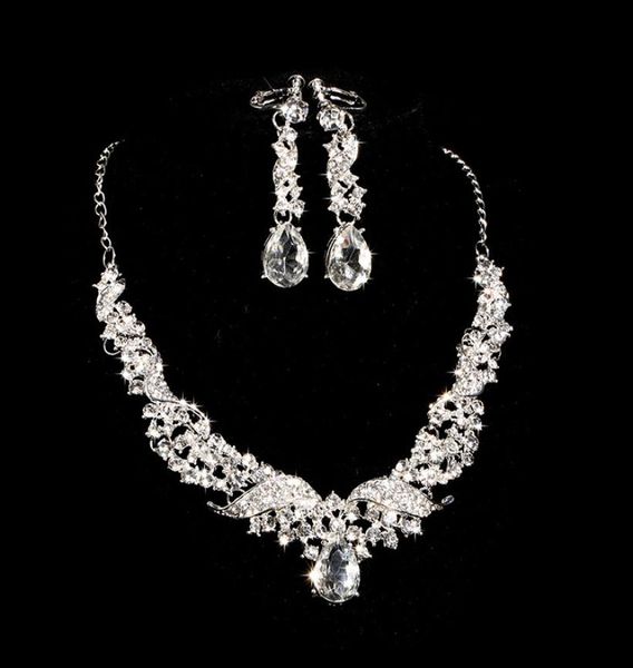 

romantic alloy diamond bridal necklace earrings jewelry two pieces of bridal ornaments 2018 bridal rhinestone accessories necklace8950818, Silver