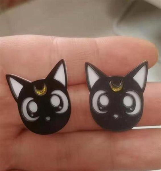 

fashion jewelry black and white cute kitten head for girl earring acrylic accessories213n8035646, Silver