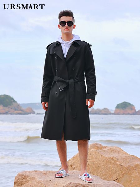 

men's trench coats long knee length windbreaker men's double breasted thickened down liner autumn and winter rain proof british lo, Tan;black