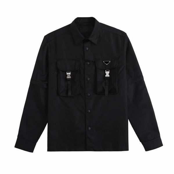 

2022 street blouses mens shirt jackets classic retro long shirts fabric comfortable breathable perforated logo detachable slee307n, White;black
