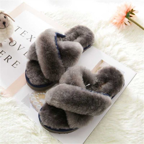 

slippers new 2023 women natural sheepskin home slipper winter women indoor slippers fur slippers wool flip flops, Black