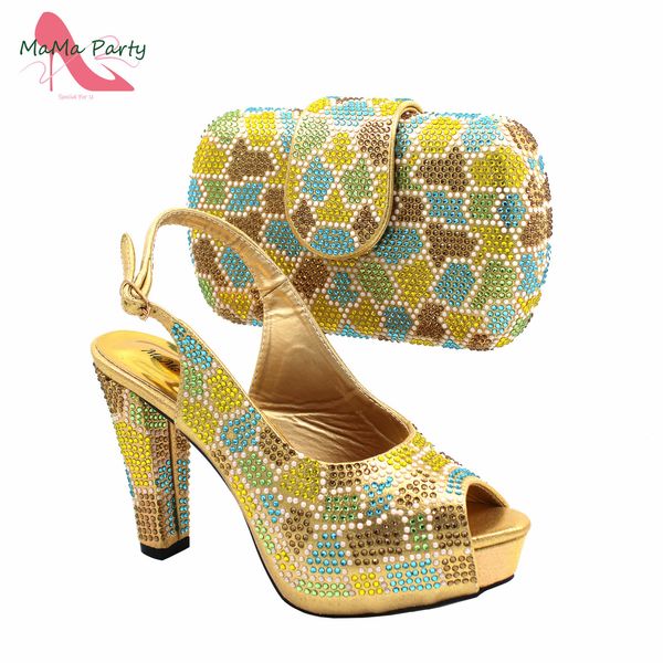 

dress shoes golden arrivals african women wedding shoes and bag set super high heel pumps with shinning crystal for party 230811, Black