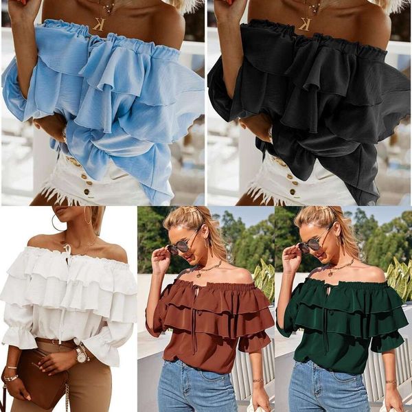 

summer off shoulder pleated long sleeved shirt casual layered womens top, White