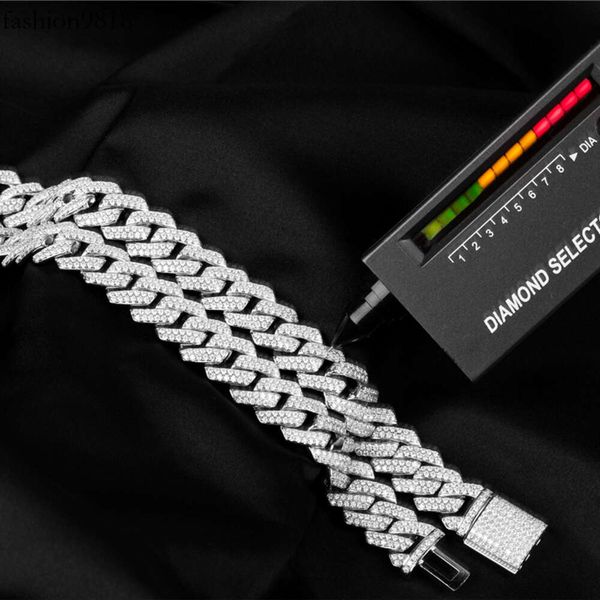 

custom pass diamond tester vvs moissanite cuban chain necklace iced out hip hop sier cuban link chain bracelet men jewelry, Silver