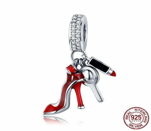 

100 925 sterling silver red shoes mirror makeup pendant charm fit bracelet diy jewelry women gift scc4575070159, Bronze;silver