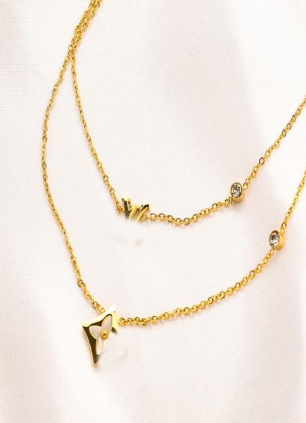 

never fading 18k gold plated luxury brand designer pendants necklaces crystal stainless steel letter choker pendant necklace chain4598459, Silver