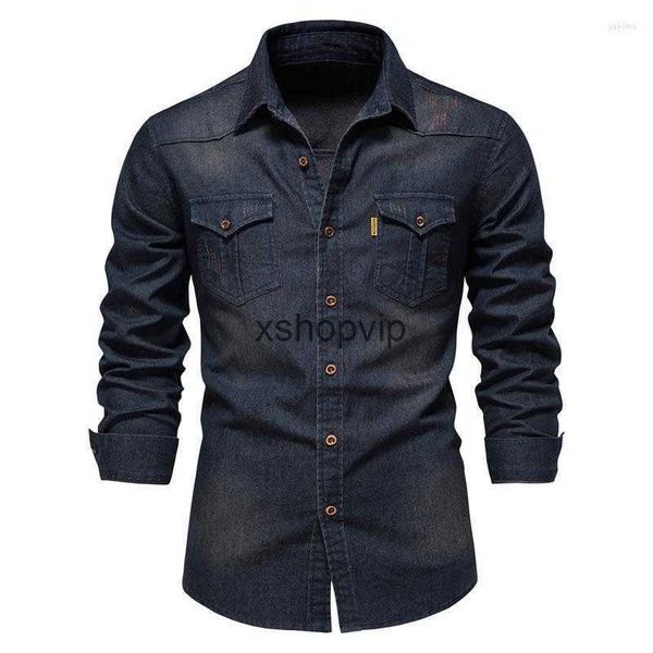 

men's casual slim fit mens shirts men's denim shirt jeans turndown daily long sleeve cotton simple black blue, White;black