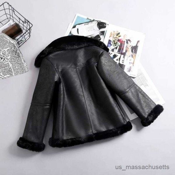 

jackets winter children faux shearling coats thicker warm lamb leather jacket for boy girl black motorcycle overcoat r230812, Blue;gray
