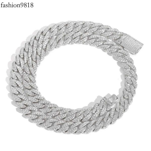

bes custom hip hop 10mm sterling sier moissanite men chains necklace jewelry cuban link chain, Black