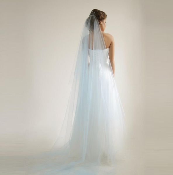 

light blue 118quot train cathedral bridal veils 27quot short blusher bridal veils with comb custom length color bridal accesso6136674, Black