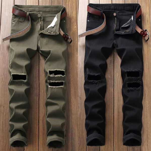 

fashion-newly designer men jeans slim fit stretch destroyed ripped jeans plus size 29-40 hip hop streetwear brand men long pants208p, Blue