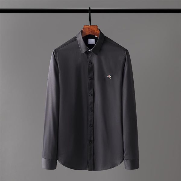 

2021 designers dress shirt menswear fashion society black men solid color business casual long sleeve -3xl#23312s, White;black