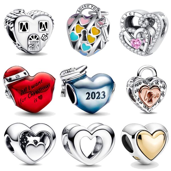 

2023 new heart shaped charms beads love mother's valentine's day gift diy fit pandora bracelet necklace for women fashion pendant, Bronze;silver