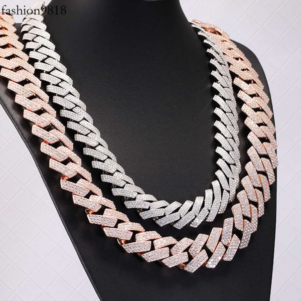 

new product 26mm wide 3rows rose gold sterling sier handmade insert moissanite gra certificate cuban link chain for miami, Silver