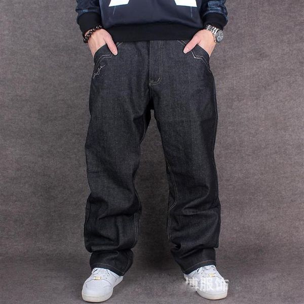 

whole- new fashion embroidery skateboarder jeans mens baggy jeans mens hip hop wide leg denim pants men plus size 42 44264r, Blue