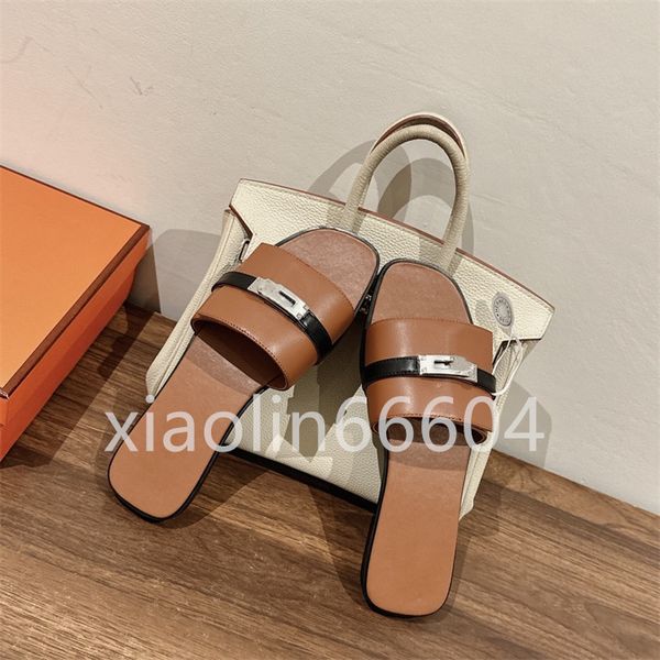 

designer summer charms slides embellished suede slippers luxe sandals shoes genuine leather open toe casual silver button flat slippers, Black