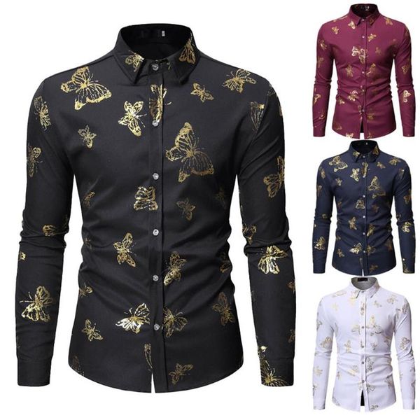 

fashion men's long sleeve painting shirt large size butterfly casual luxury short sleeve cotton stylish shirts#g352785, White;black