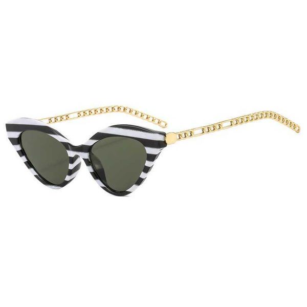 

2023 new fashion cat eye black and white stripe triangle frame personalized sunglasses, White;black
