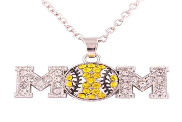 

sporty style rhinestone crystal baseball mom pendent with enamel antique silver plated necklace jewelry20244499732728