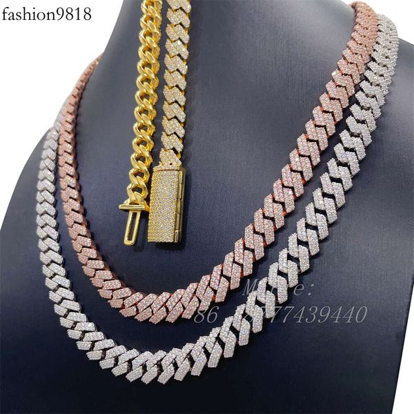 

new arrival pass diamond tester jewelry 10mm width s hip hop necklace vvs moissanite diamond cuban link iced out cuban link, White;red