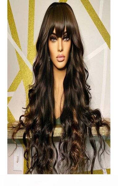 

blonde peruvian highlight body wave 360 frontal 13x6 lace front human hair wigs with bangs glueless high ponytail full lace wigs f3946304, Black
