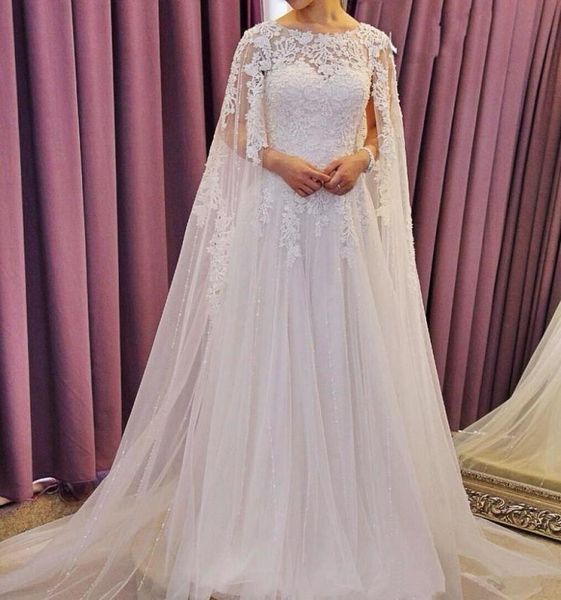 

saudi arabia muslim dubai wedding dresses with cloak wrap lace bridal gowns robe de mariage applique sequins beading wedding gowns3846472, White