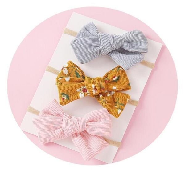 

3pcs corduroy nylon headbands for girls bows baby accessories elastic hair bands set solid headwear baby girl hair accessories6896284, Slivery;white
