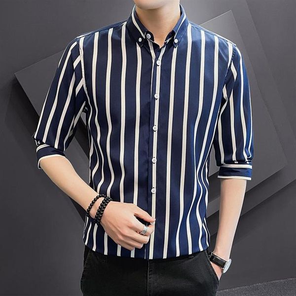 

men's dress shirts large short sleeve shirt stripe seven coat business fit high comfort office fashion wear216f, White;black