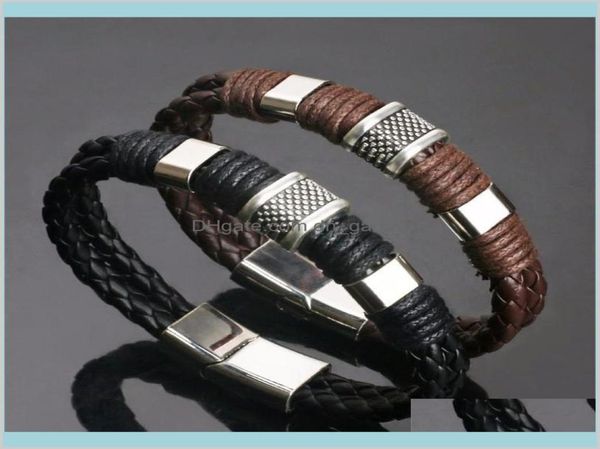 

fashion style vintage punk weave genuine leather men bracelet male bangles pulseras hombre zinc alloy jewelry accessories z7tad ba9041725, Black