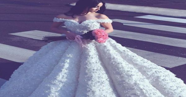 

2017 said mhamad pretty wedding gowns off shoulder 3dfloral appliques charming bridal dresses latest fashion a line wedding 1782311, White