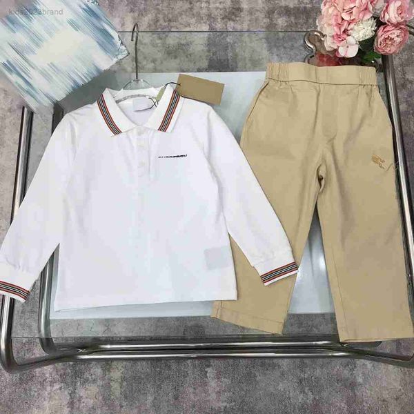 

designer baby suits autumn tracksuits size 100-150 cm 2pcs long sleeved polo shirt and khaki embroidered logo pants aug10, White