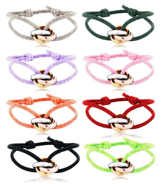

stainless steel bracelet 3 metal buckle ribbon lace up rope chain color adjustable size for women men gift holiday1125308, Golden;silver