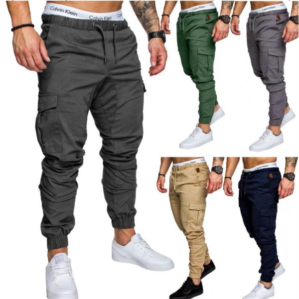 

mens joggers sweatpants casual men trousers overalls military tactics pants elastic waist cargo pants fashion jogger pants283o, Black