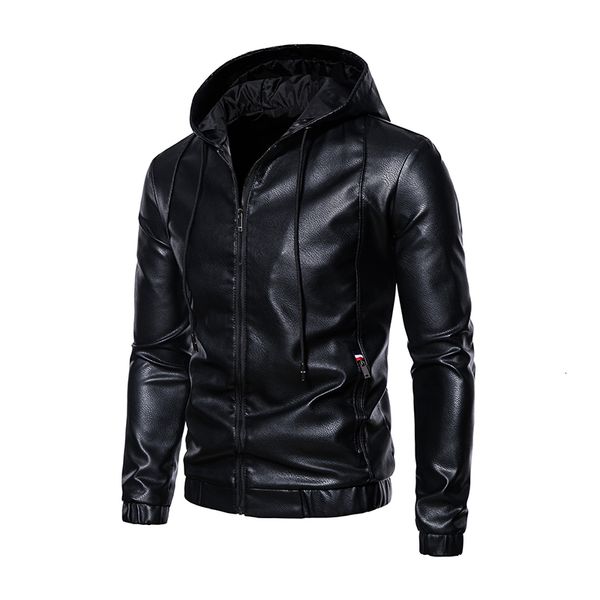 

men's jackets hooded pu slim men spring autumn leather jacket coat male fashion casual solid color coats outdoor outerwear 230812, Black;brown