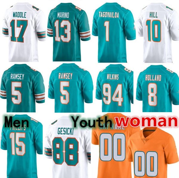 

football jersey 81 durham smythe 30 alec ingold 88 mike gesicki 52 elandon roberts 10 tyreek hill 1 tua tagovailoa 17 jaylen waddle 13 dan m, Black