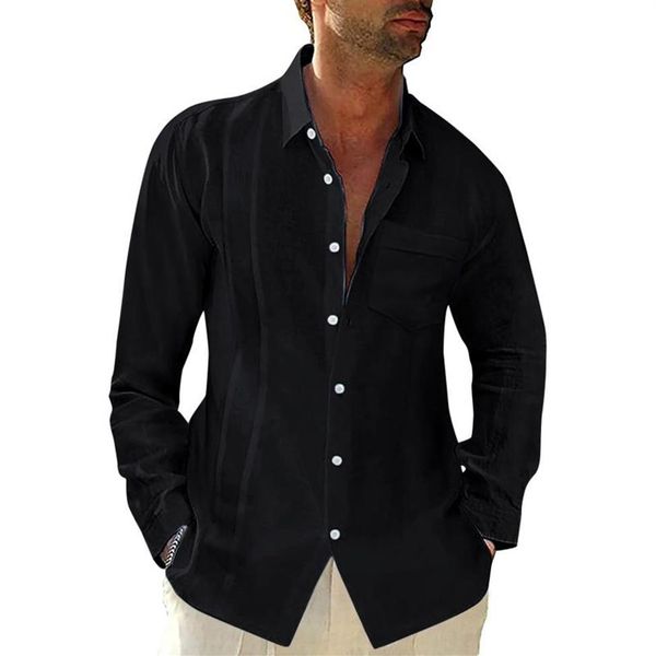 

men's casual shirts fashion mens loose long sleeve cotton solid colors breathable shirt turn down collar button baggy blouse 295w, White;black