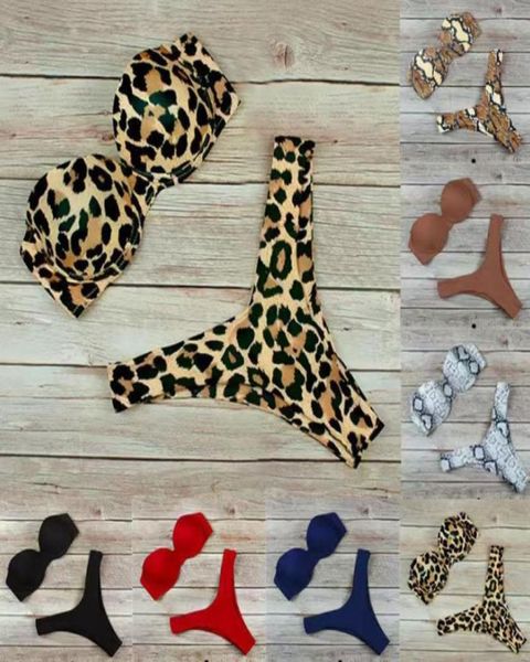 

women039s swimwear tube split twopieces bikini swim suit solid color leopard snake skin with bra pad 9 colors21760124744086, White;black