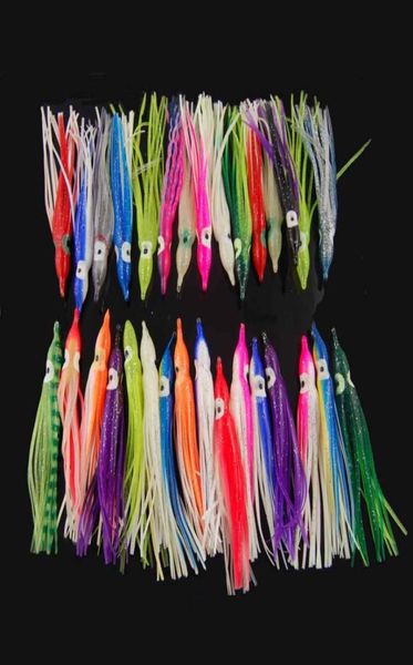 

50pcs 12cm soft plastic ocs fishing lures for jigs mixed color luminous silicone ocs skirt artificial jigging bait1510983