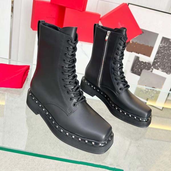 

luxury womens boots level calf leather autumn and winter fashion rivet martin boot platform fashion casual shoes size 35-42 with box, Black