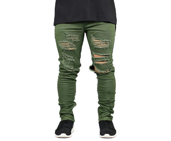 

men jeans fashion stretch slim fit ripped jeans army green hole for men h50933685267, Blue
