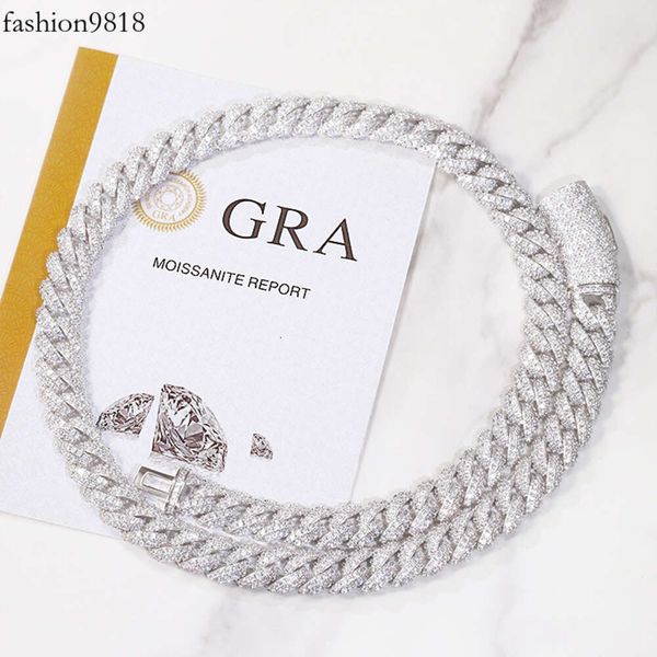 

solid sier 6mm 9mm 13mm iced out d/vvs moissanite men necklace bling cuban link chain with gra certificate, Silver