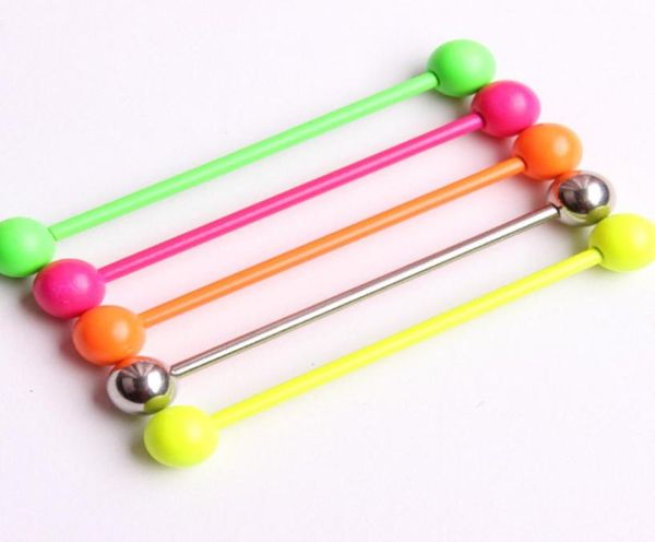 

5 candy colors 38mm long bar industrial barbell piercing spiral earring ear piercing bar steel ear plug stretcher2647257, Slivery;golden