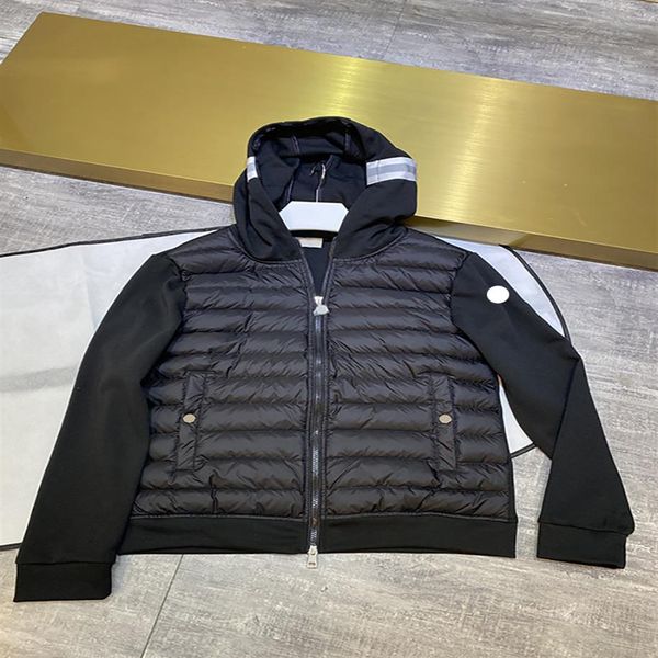 

hat striped design mens down jacket arm nfc badge hooded men knitted jackets winter casual loose fitting coat men hooded jumper si2188, Black