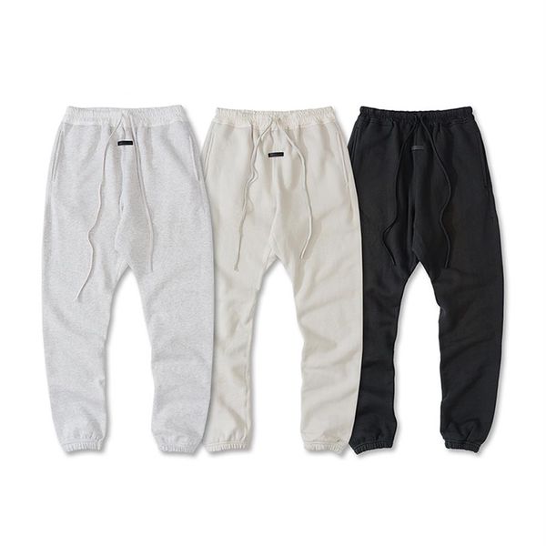 

autumn winter usa europe 7th leather logo pocket pants trousers fashion men women cement white string joggers sweatpants317m, Black
