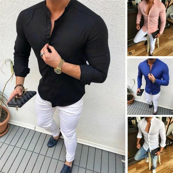 

2020 new fashion men luxury casual stylish slim fit long sleeve casual solid shirts new arrival1248w, White;black
