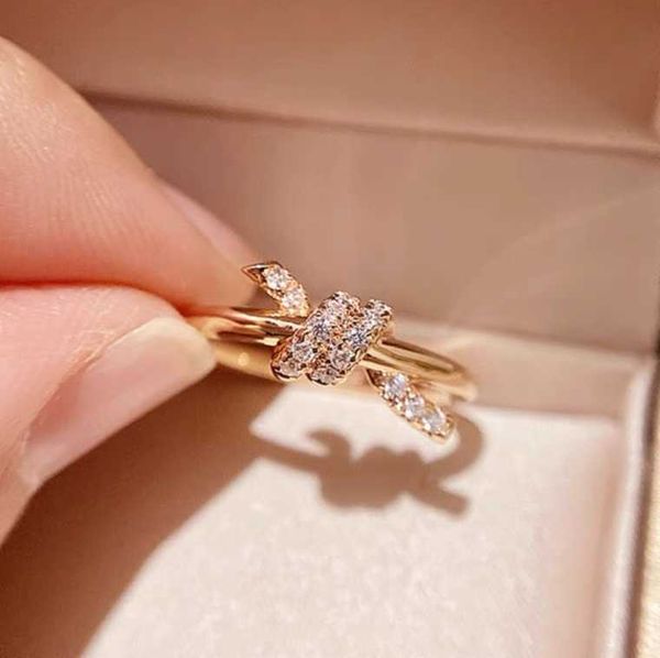 

tiffay knot ring 925 sterling silver plated 18k rose gold valley ailing same style diamond set bow girl