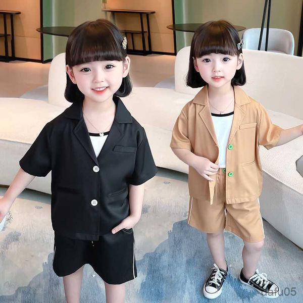 

clothing sets girls suit set jacket short girls clothing solid color tracksuit girl casual style children's clothes r230812, White