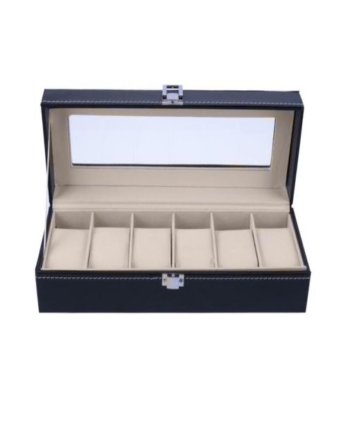 

6 slots wrist watch display case box jewelry storage organizer box with cover case jewelry watches display holder organizer4834878, Black;blue