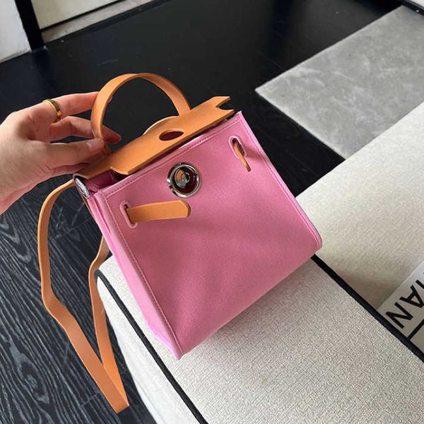

designer bags 2023h home's new contrast cowhide panel canvas kelys bag fashion one shoulder crossbody small women's 26ke